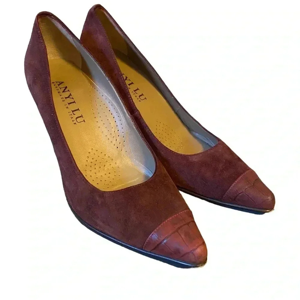 Anyi Lu Suede Snakeskin Point Toe Heels